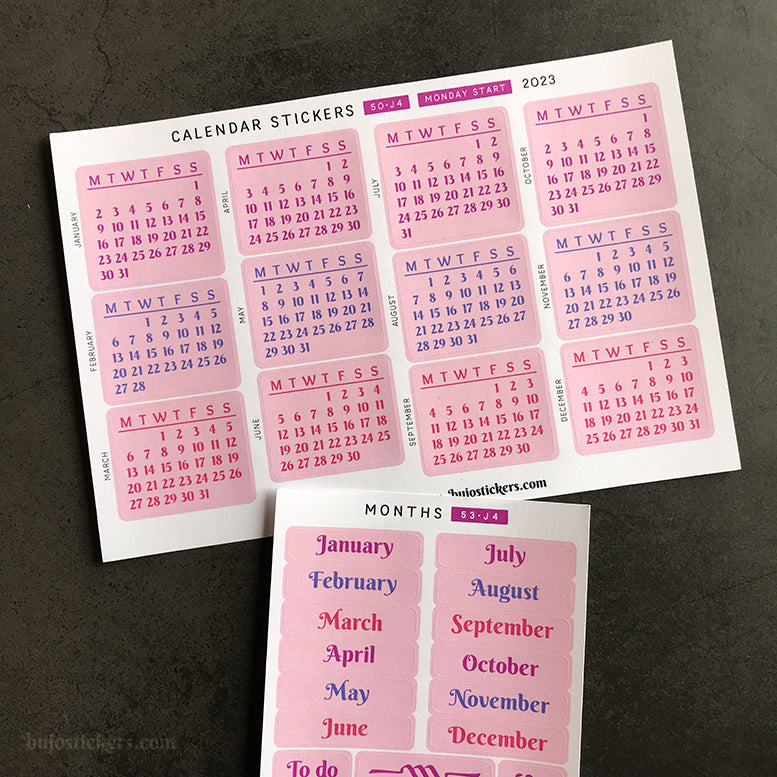 Calendar & Month SET • Monday start • 29 colour options • 50+53