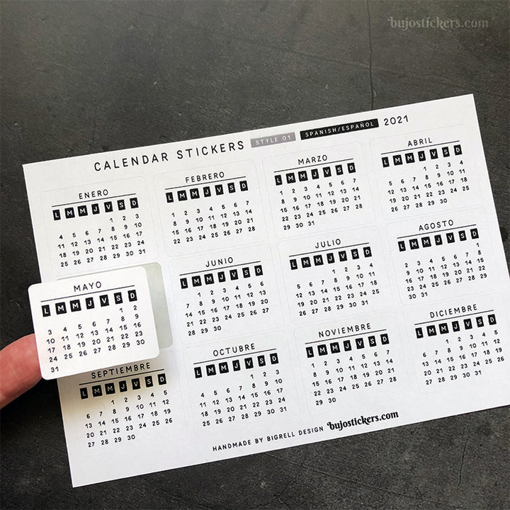 Calendar stickers STYLE 01 - Spanish/Español - Select year