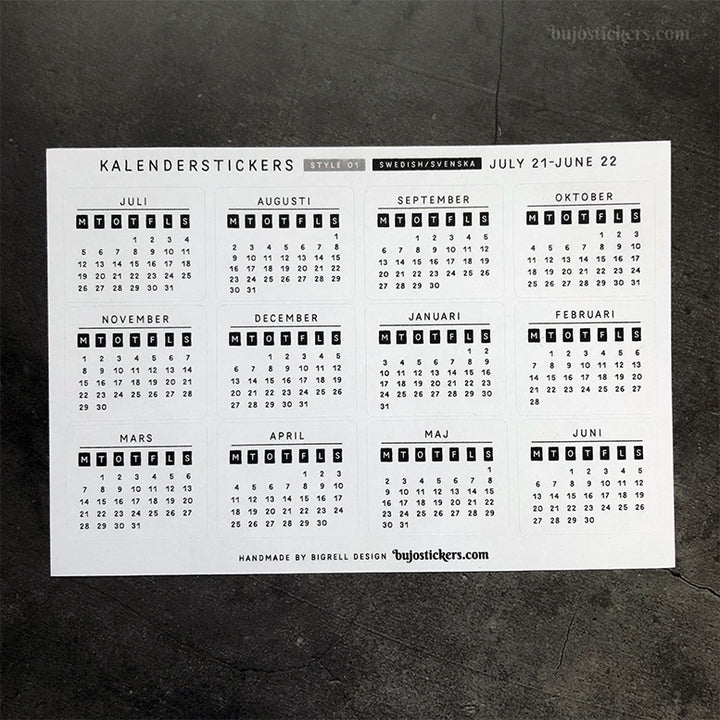 Kalenderstickers STYLE 01 • Calendar stickers in Swedish - Välj ÅR
