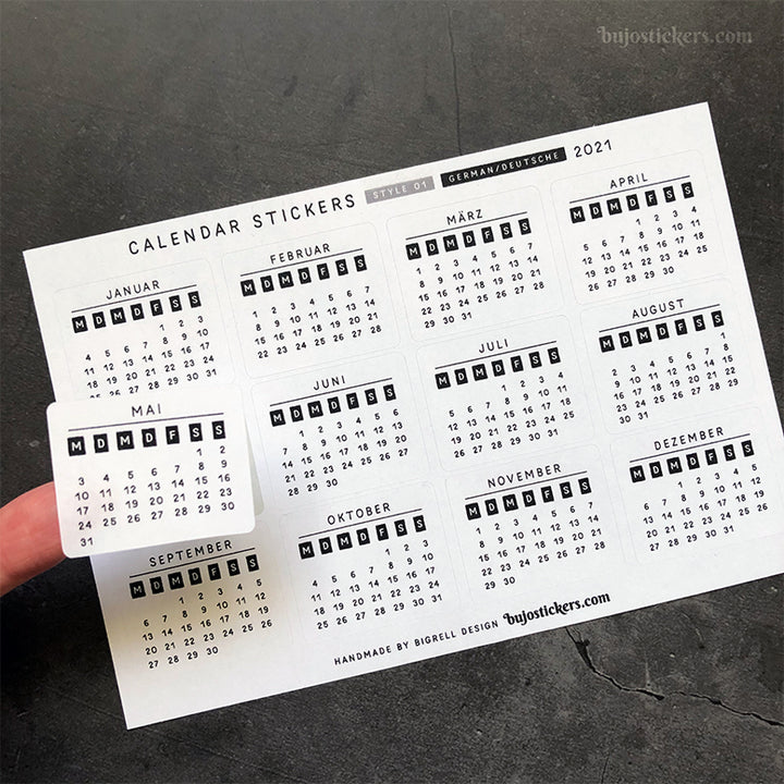 Calendar stickers STYLE 01 - German/Deutsche - Select year