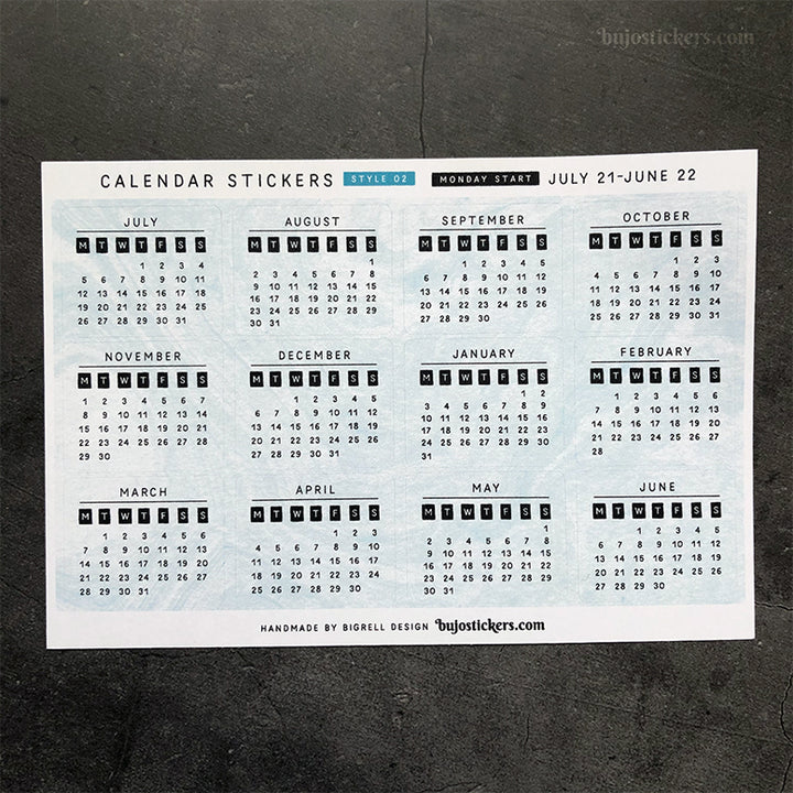 Calendar stickers STYLE 02 - Monday start - Select year