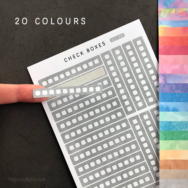 20/box Checkboxes Check boxes 01 – 20 colours – bujostickers