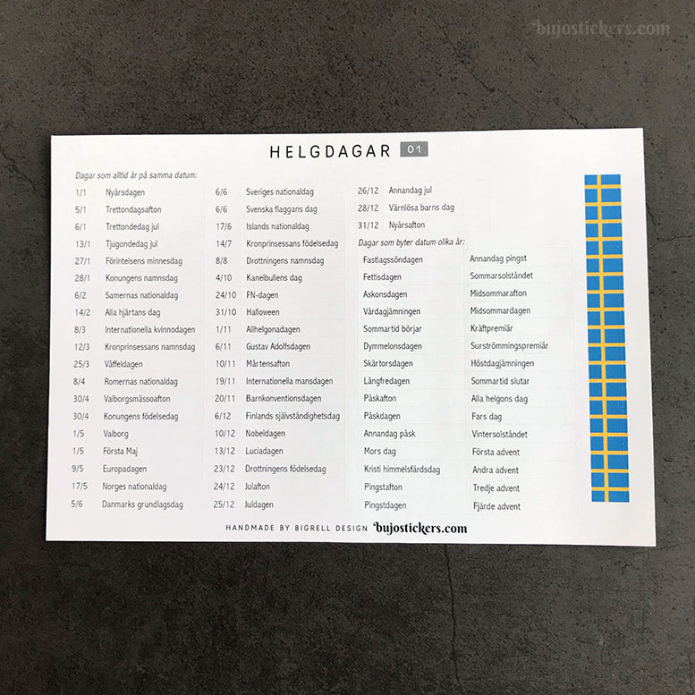 Almanacksstickers 02 och helgdagar • Swedish calendar stickers