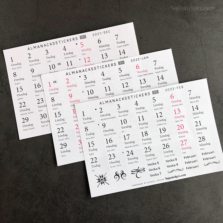 Almanacksstickers 01 • Swedish calendar stickers
