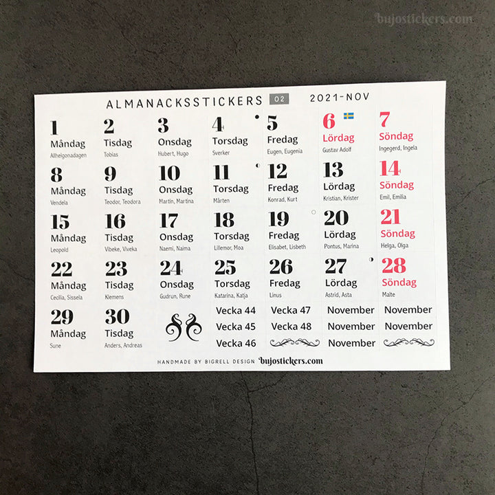 Almanacksstickers 02 och helgdagar • Swedish calendar stickers