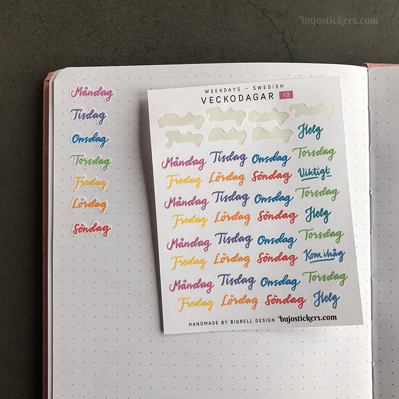 Veckodagar 01 • 9 colour options • Weekdays in Swedish