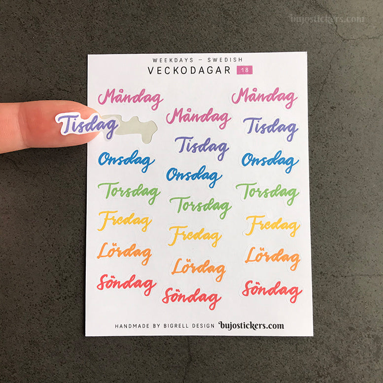 Veckodagar 17 • 9 colour options • Weekdays in Swedish