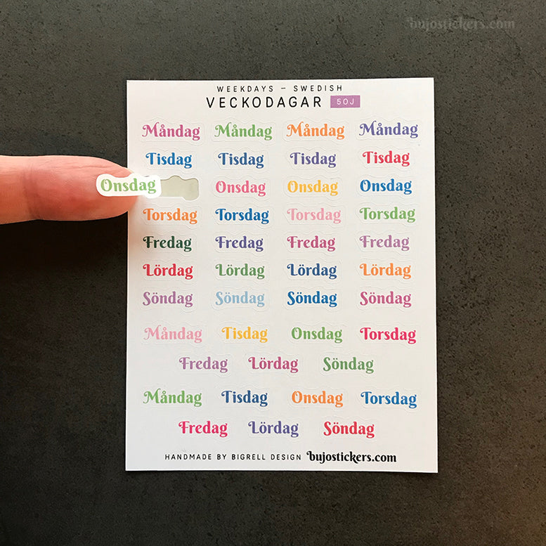 Veckodagar 50 • 12 colour options • Weekdays in Swedish