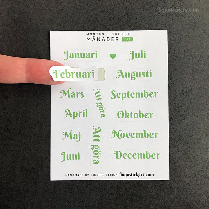 Månader 52 • 10 colour options • Months in Swedish