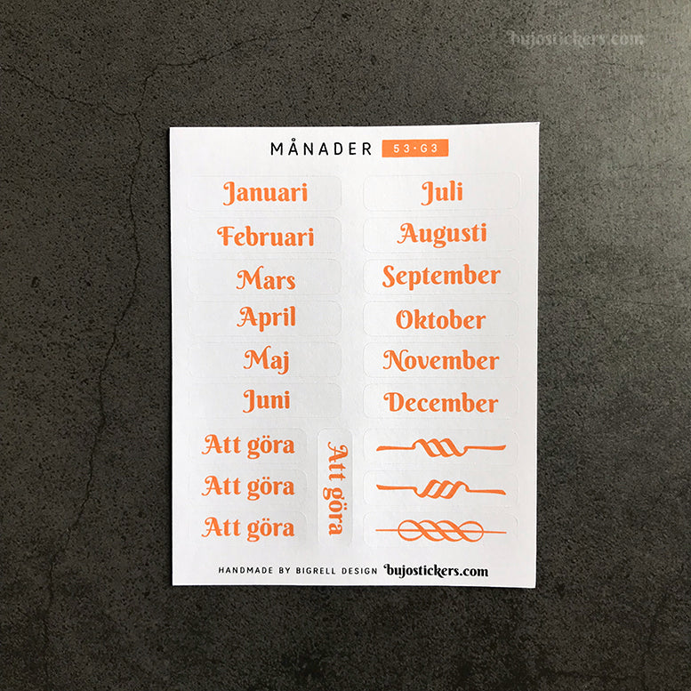 Månader 53 • 29 colour options • Months in Swedish