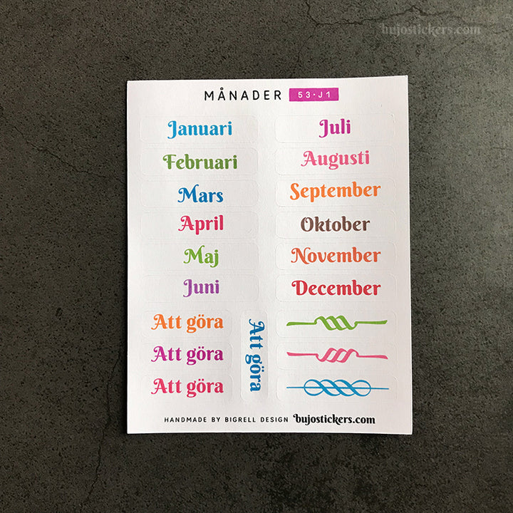 Månader 53 • 29 colour options • Months in Swedish