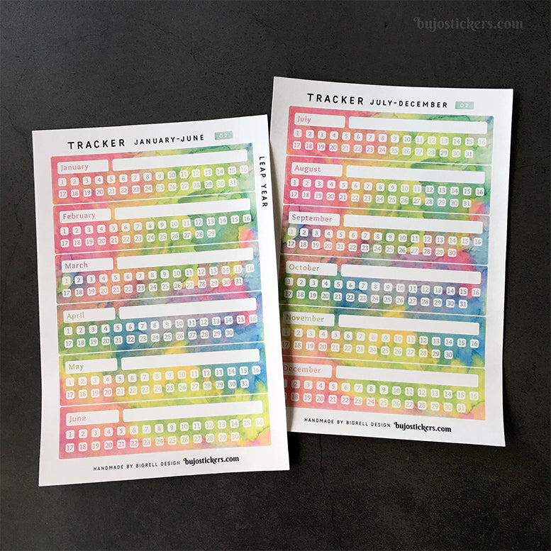 Monthly Tracker January-December 01 – 20 colours