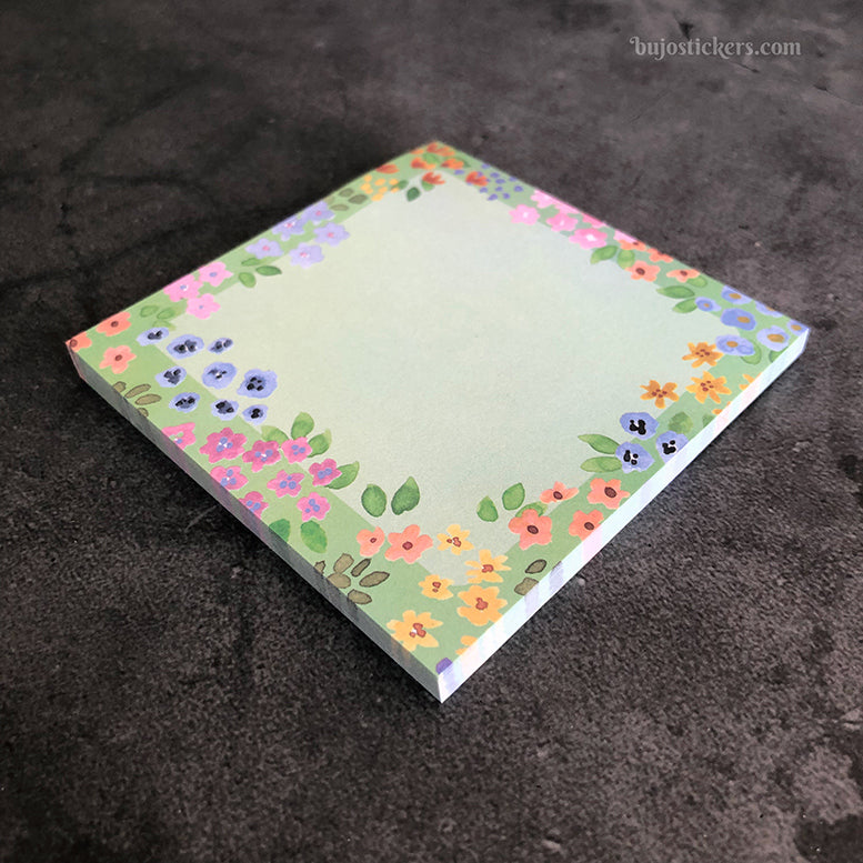 Sticky Notes 04 • Pastel flowers on green