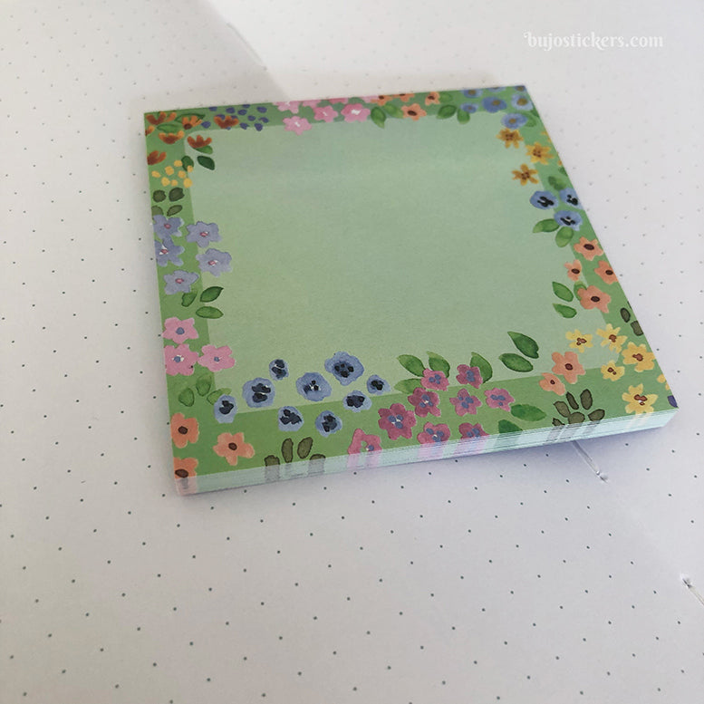 Sticky Notes 04 • Pastel flowers on green