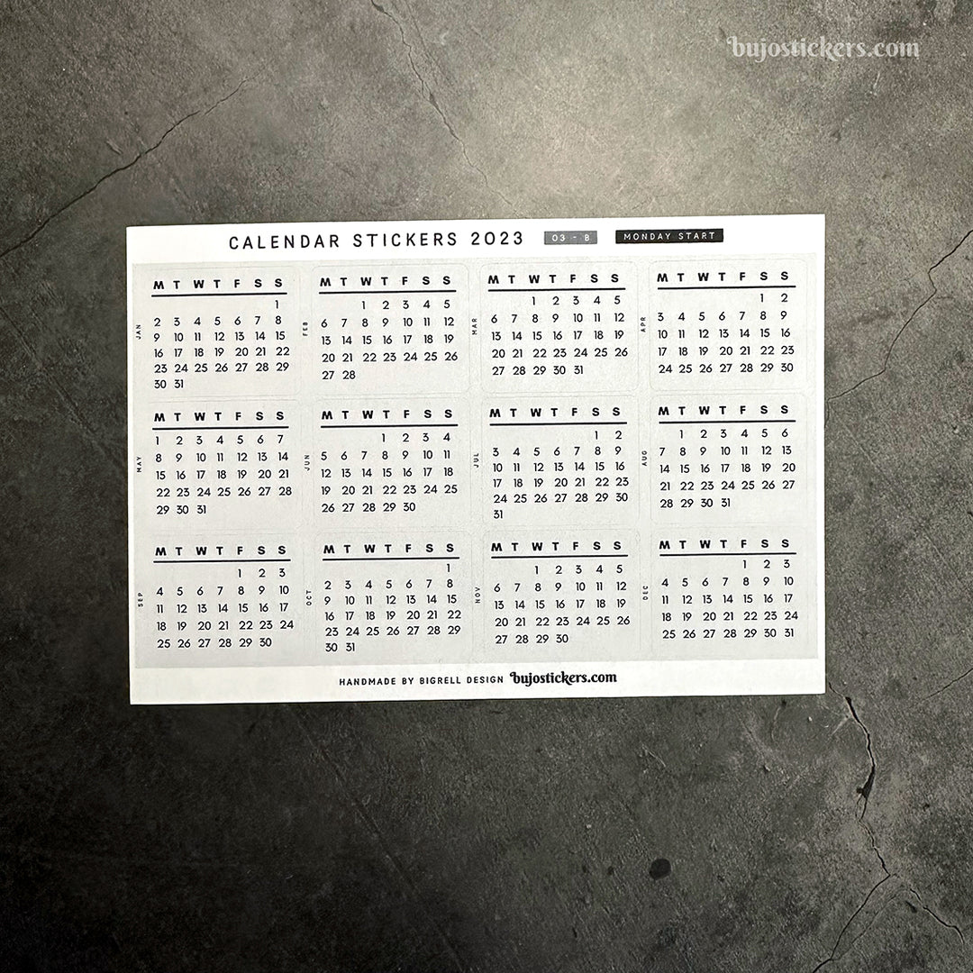 Calendar stickers 03-B - Monday start - Select year