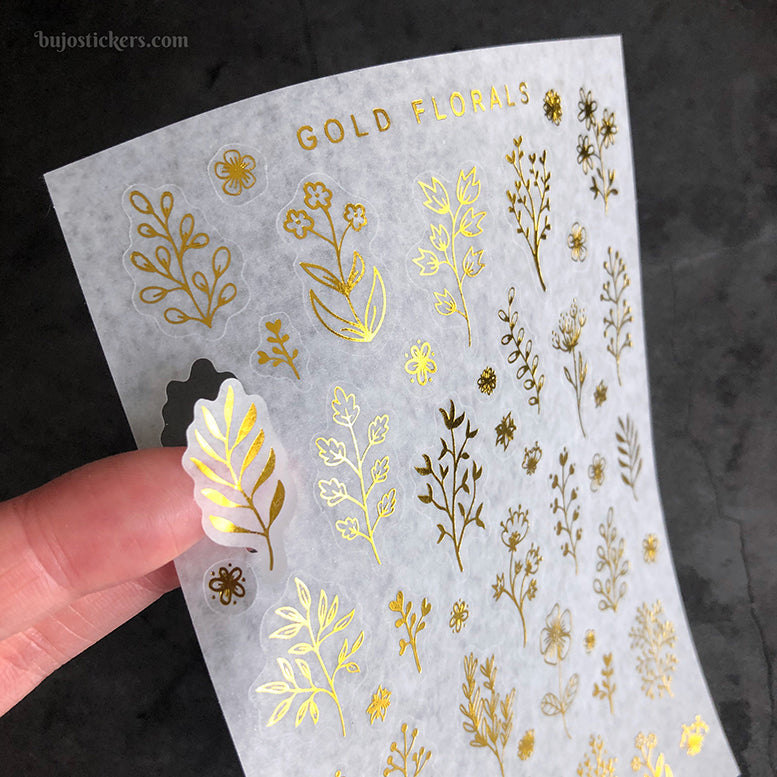 Gold florals • Gold foil washi stickers