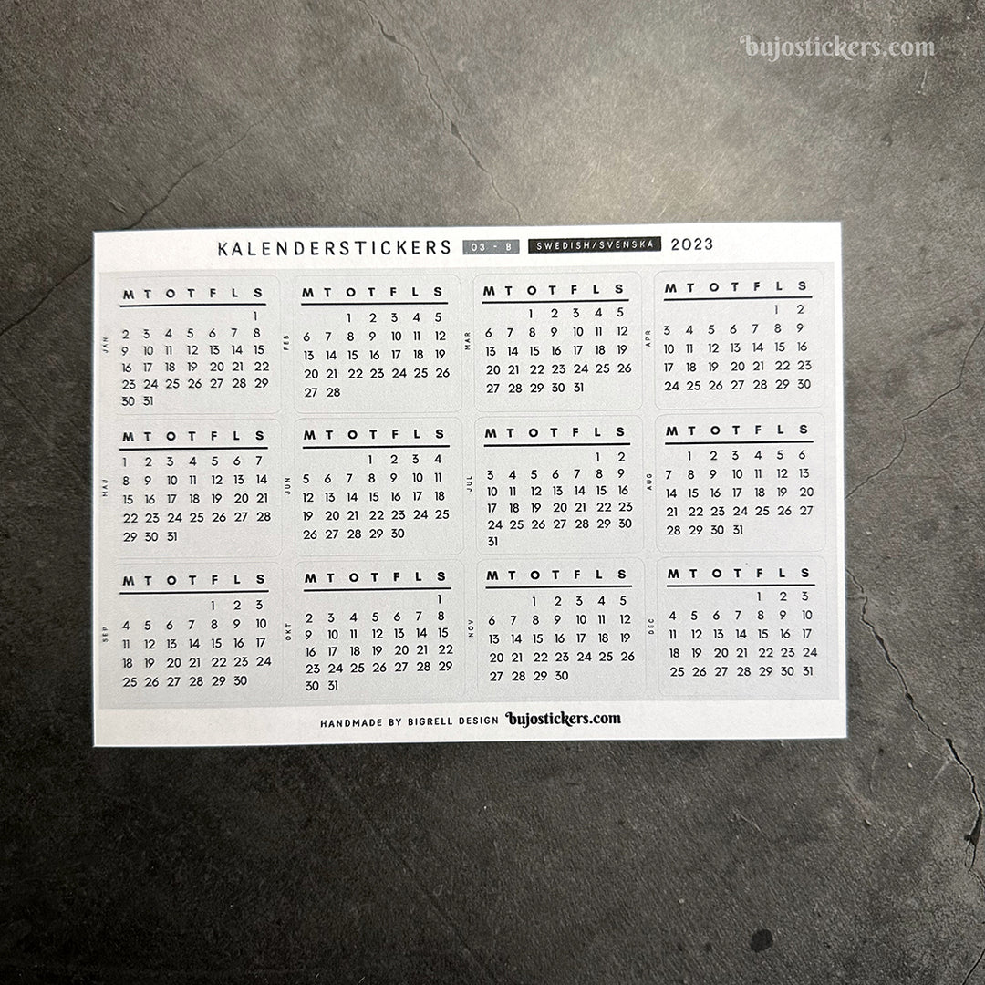 Kalenderstickers 03-B • Calendar stickers in Swedish