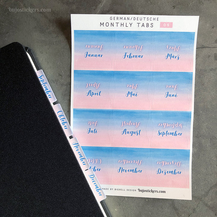 German Monthly tab stickers 05