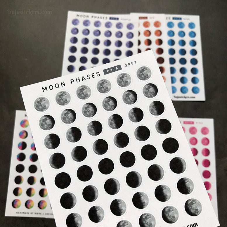 Moon phases. Stickers with 4 or 8 phases per moon cycle. – bujostickers