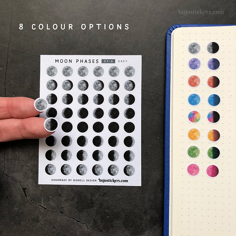 Moon phases. Stickers with 4 or 8 phases per moon cycle. – bujostickers
