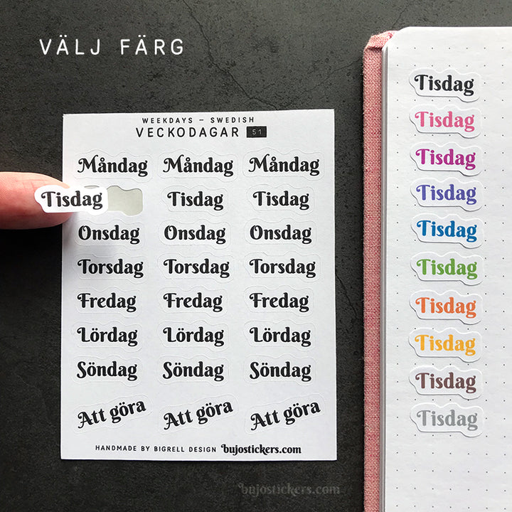 Veckodagar 51 • 12 colour options • Weekdays in Swedish