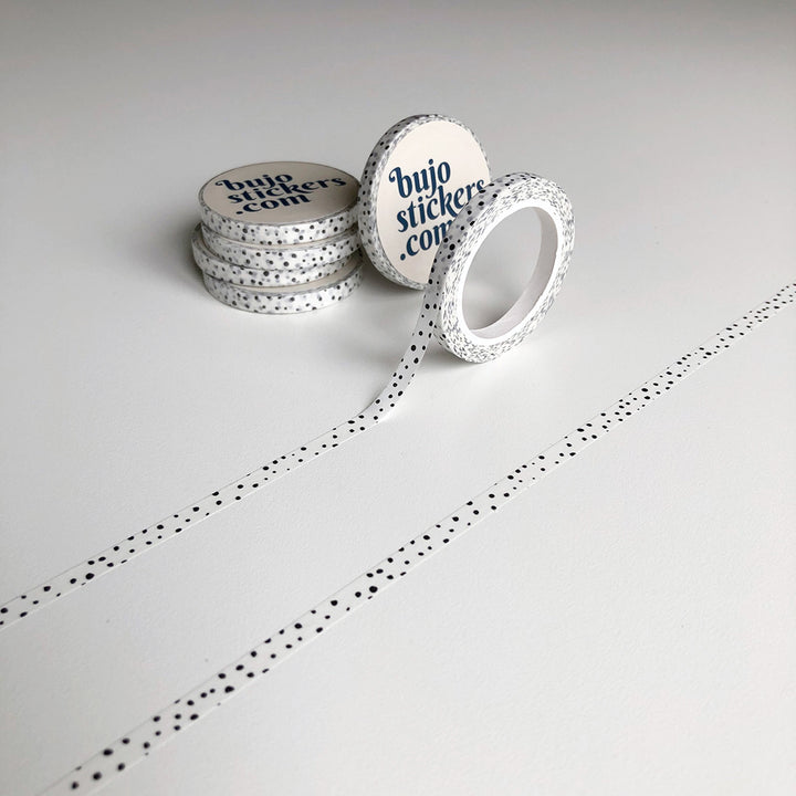 Washi tape 004 • Thin white washi tape with black dots • 5 mm x 10 m
