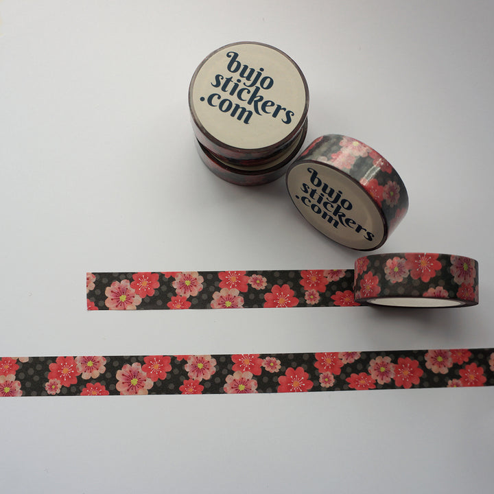 Washi tape 005 • Pink and coral flowers • 15 mm x 10 m
