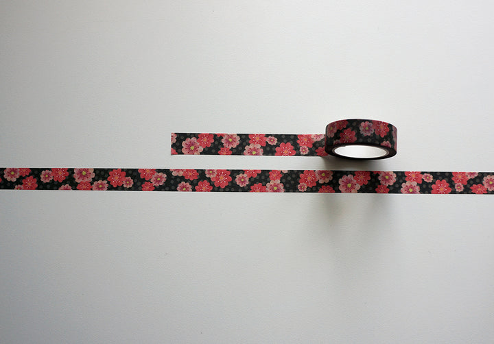 Washi tape 005 • Pink and coral flowers • 15 mm x 10 m
