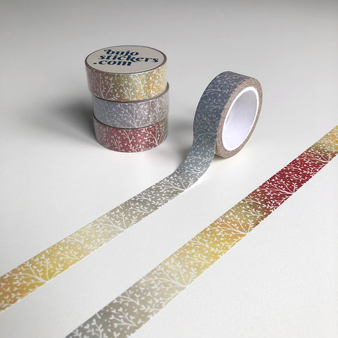 Washi tape 007 • Floral pattern on grey, yellow, red watercolour background • 15 mm x 10 m