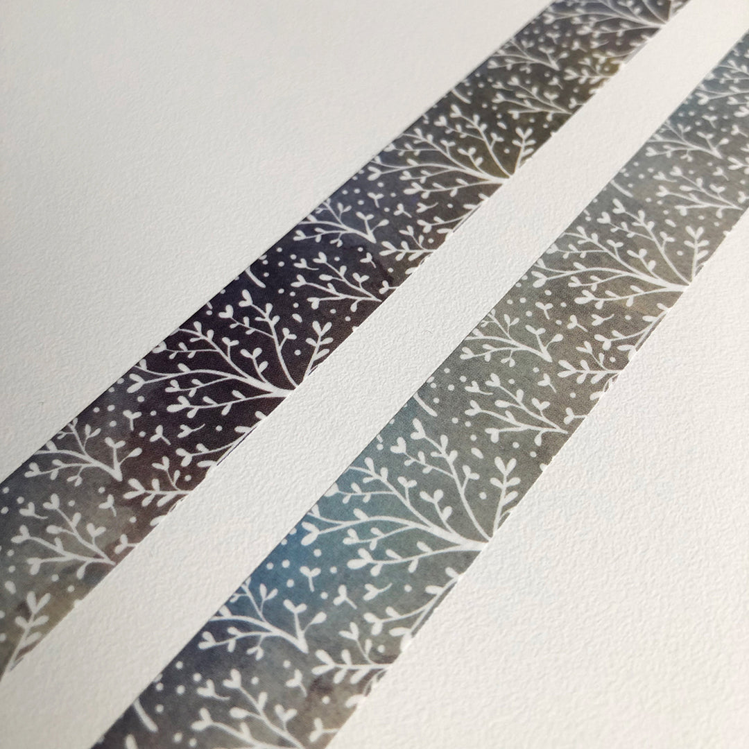 Washi tape 008 • Floral pattern on blue grey, purple, beige watercolour background • 15 mm x 10 m
