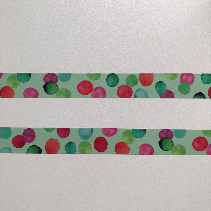 Washi tape 009 • Mixed watercolour dots on mint green • 15 mm x 10 m