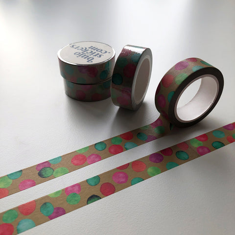 Washi tape 010 • Mixed watercolour dots on golden brown • 15 mm x 10 m