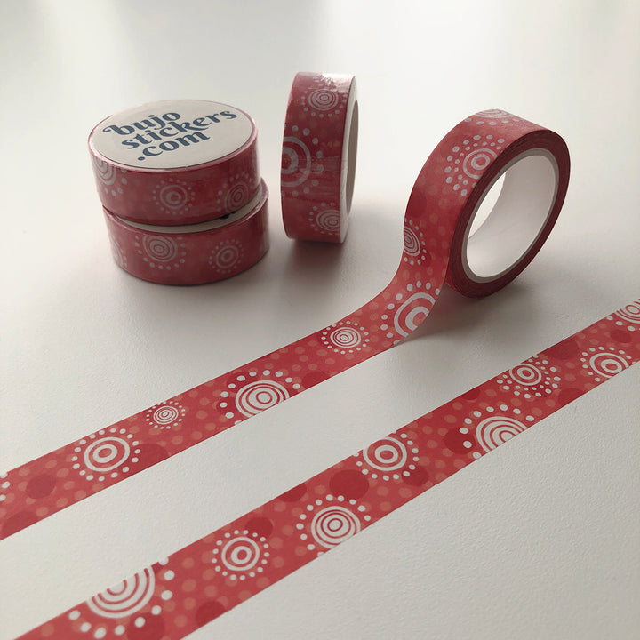 Washi tape 011 • Coral red with white dots and circles • 15 mm x 10 m
