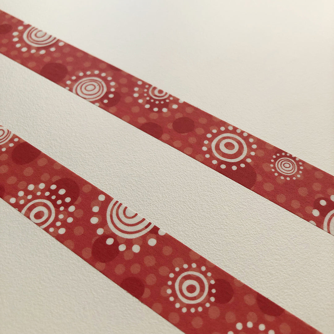 Washi tape 011 • Coral red with white dots and circles • 15 mm x 10 m