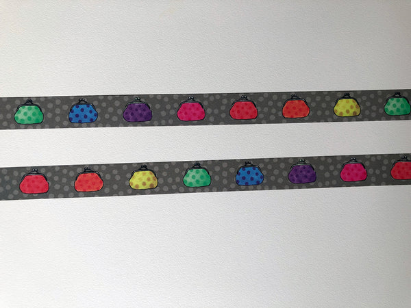 Washi tape 013 • Rainbow purses on dark background • 15 mm x 10 m