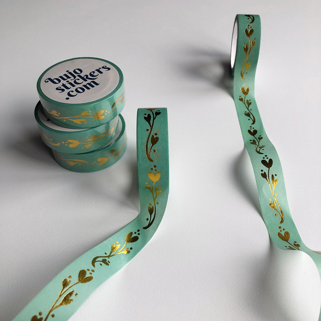 Washi tape 022 • Gold foil on mint green background • 15 mm x 10 m