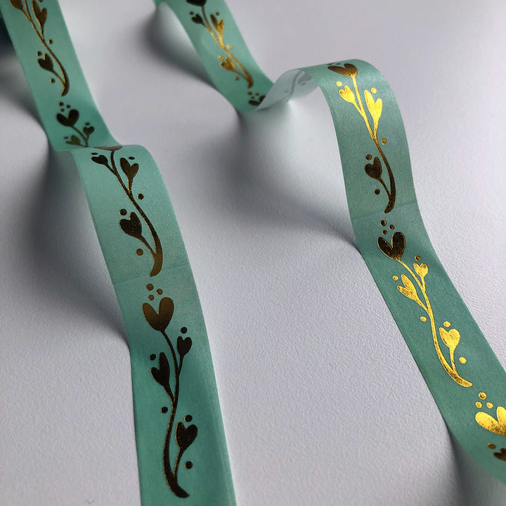 Washi tape 022 • Gold foil on mint green background • 15 mm x 10 m