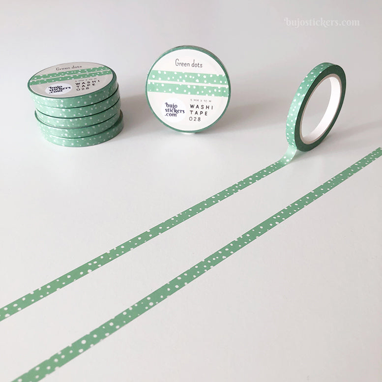 Washi tape 028 • Thin green washi tape with white dots • 5 mm x 10 m