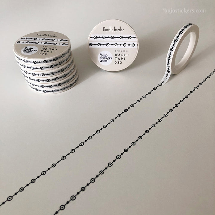 Washi tape 030 • Doodle border in black and white • 5 mm x 10 m