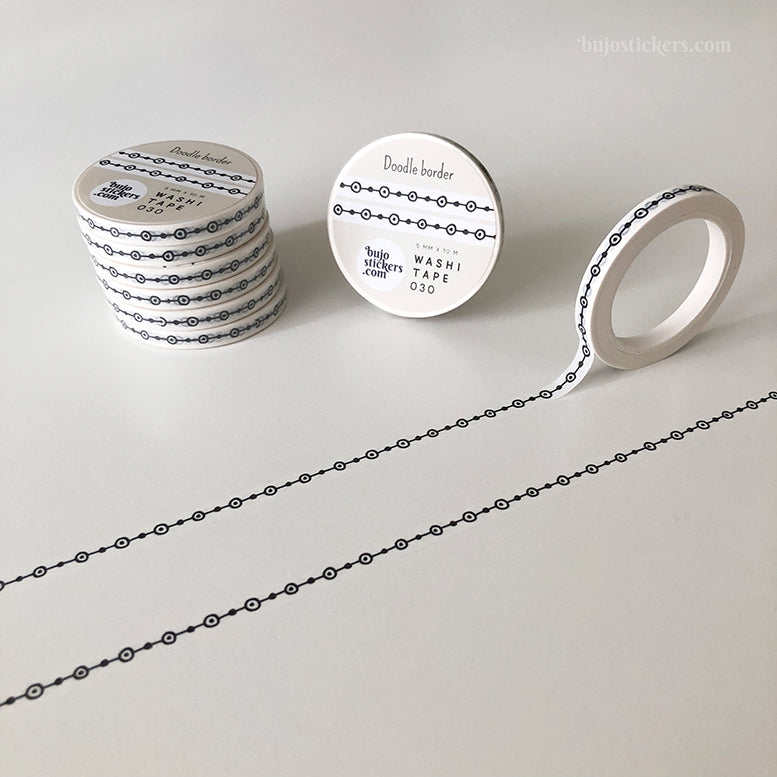 Washi tape 030 • Doodle border in black and white • 5 mm x 10 m