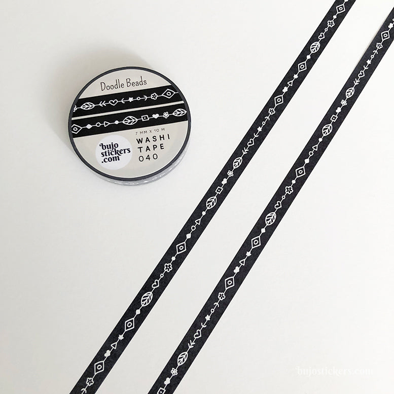 Washi tape 040 • Doodle Beads in Black •  7 mm x 10 m