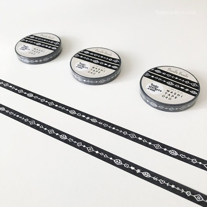 Washi tape 040 • Doodle Beads in Black •  7 mm x 10 m