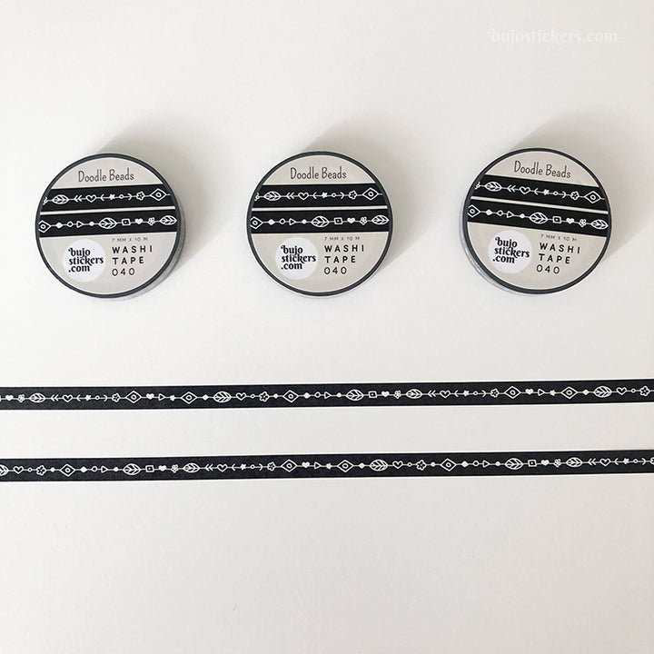 Washi tape 040 • Doodle Beads in Black •  7 mm x 10 m