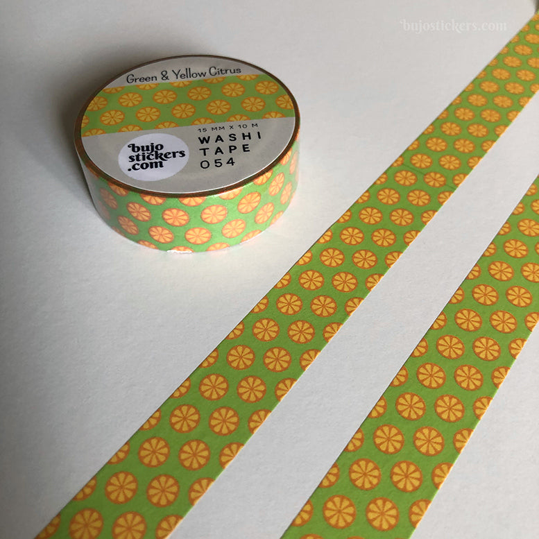 Washi tape 054 • Green & Yellow Citrus • 15 mm x 10 m