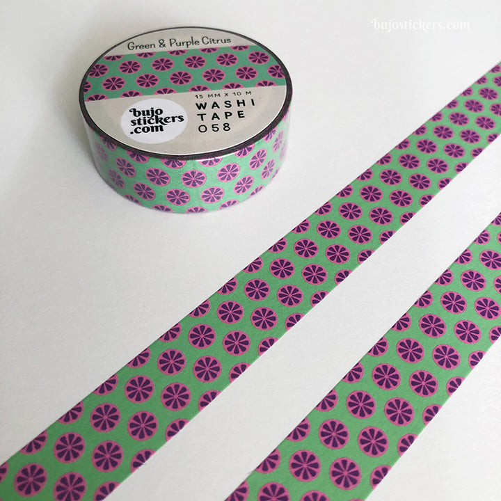 Washi tape 058 • Green & Purple Citrus • 15 mm x 10 m