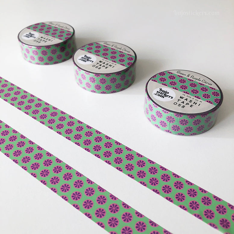 Washi tape 058 • Green & Purple Citrus • 15 mm x 10 m