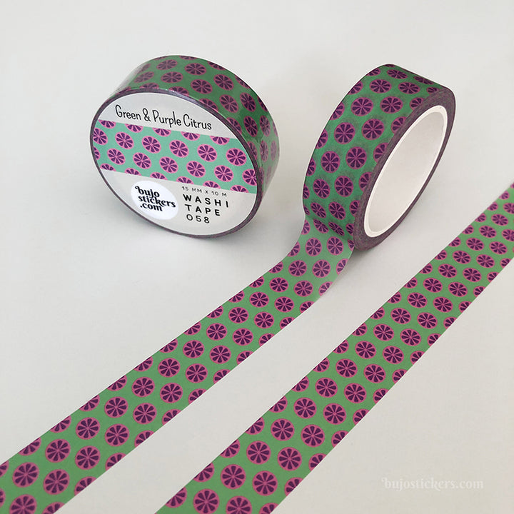 Washi tape 058 • Green & Purple Citrus • 15 mm x 10 m