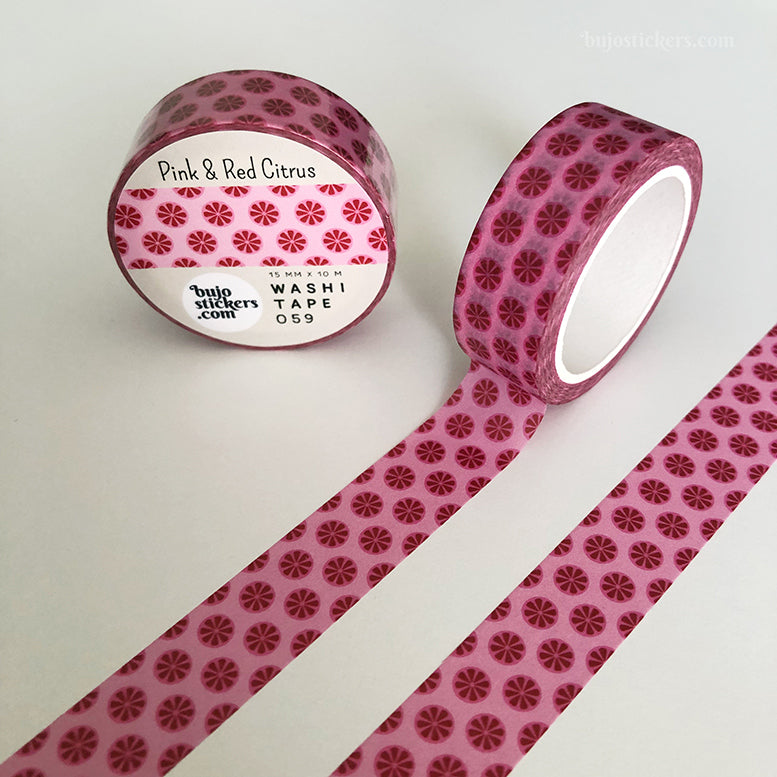Washi tape 059 • Pink & Red Citrus • 15 mm x 10 m