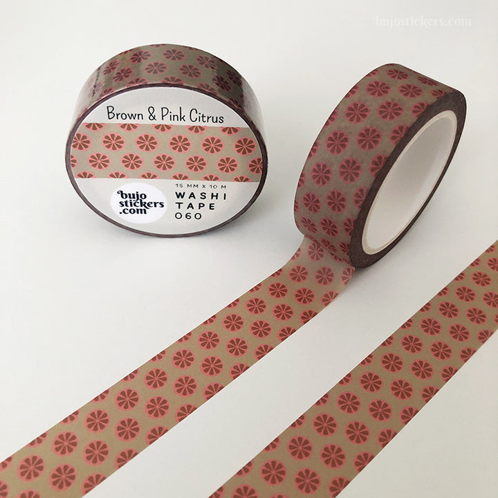 Washi tape 060 • Brown & Pink Citrus • 15 mm x 10 m
