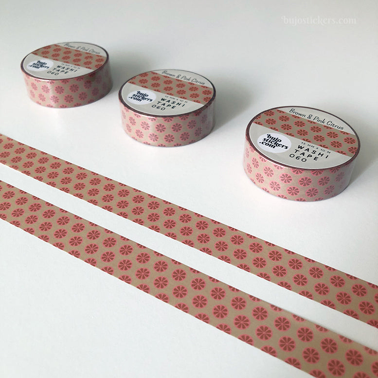 Washi tape 060 • Brown & Pink Citrus • 15 mm x 10 m